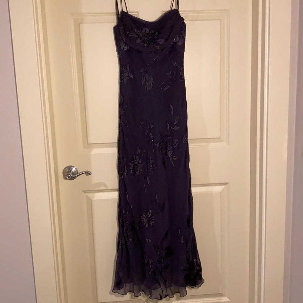 Betsy & Adam Purple Dress with Shoulder Covers